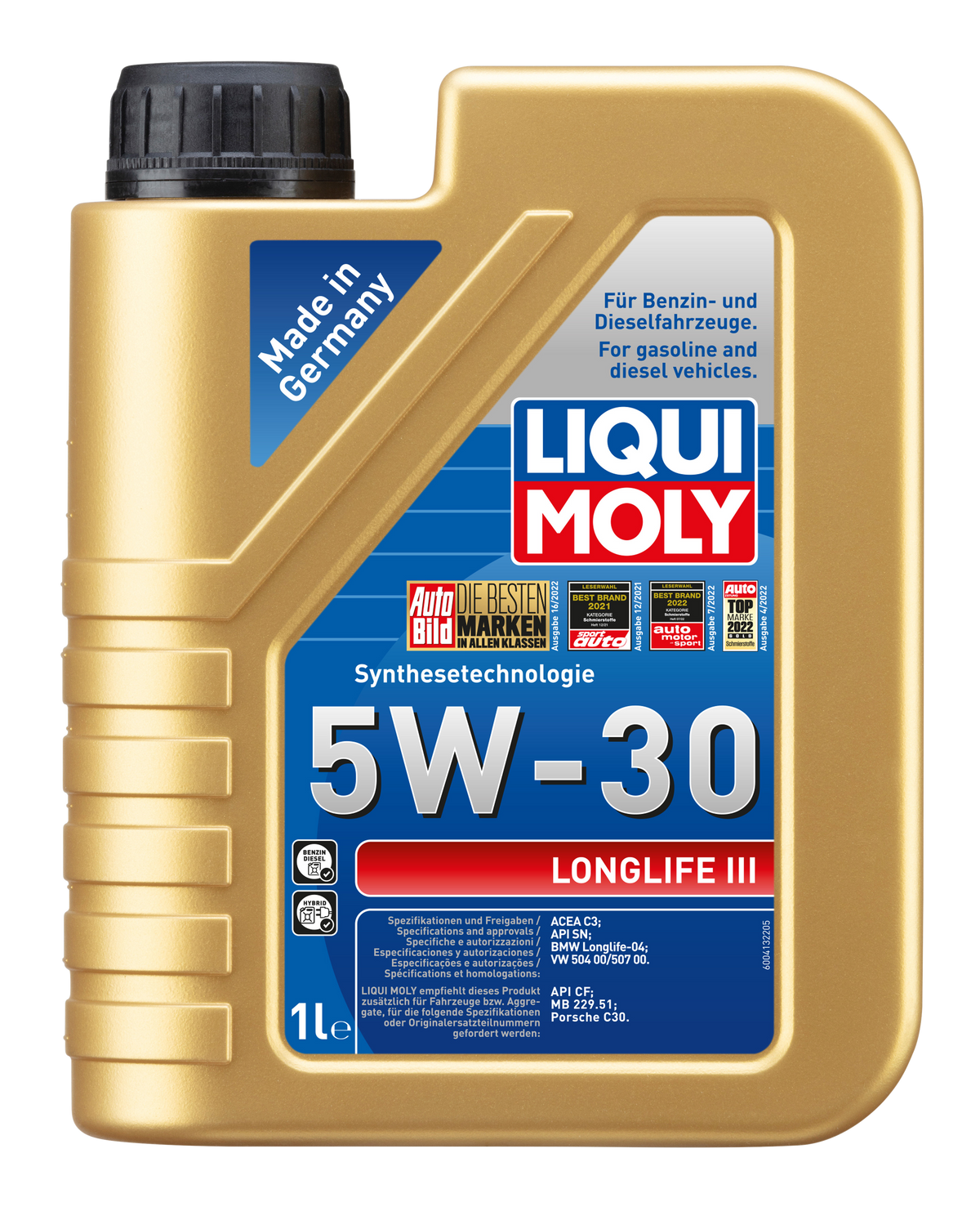 Liqui Moly Longlife III 5W-30 engine oil bottle, automotive lubricant for engine protection and performance.