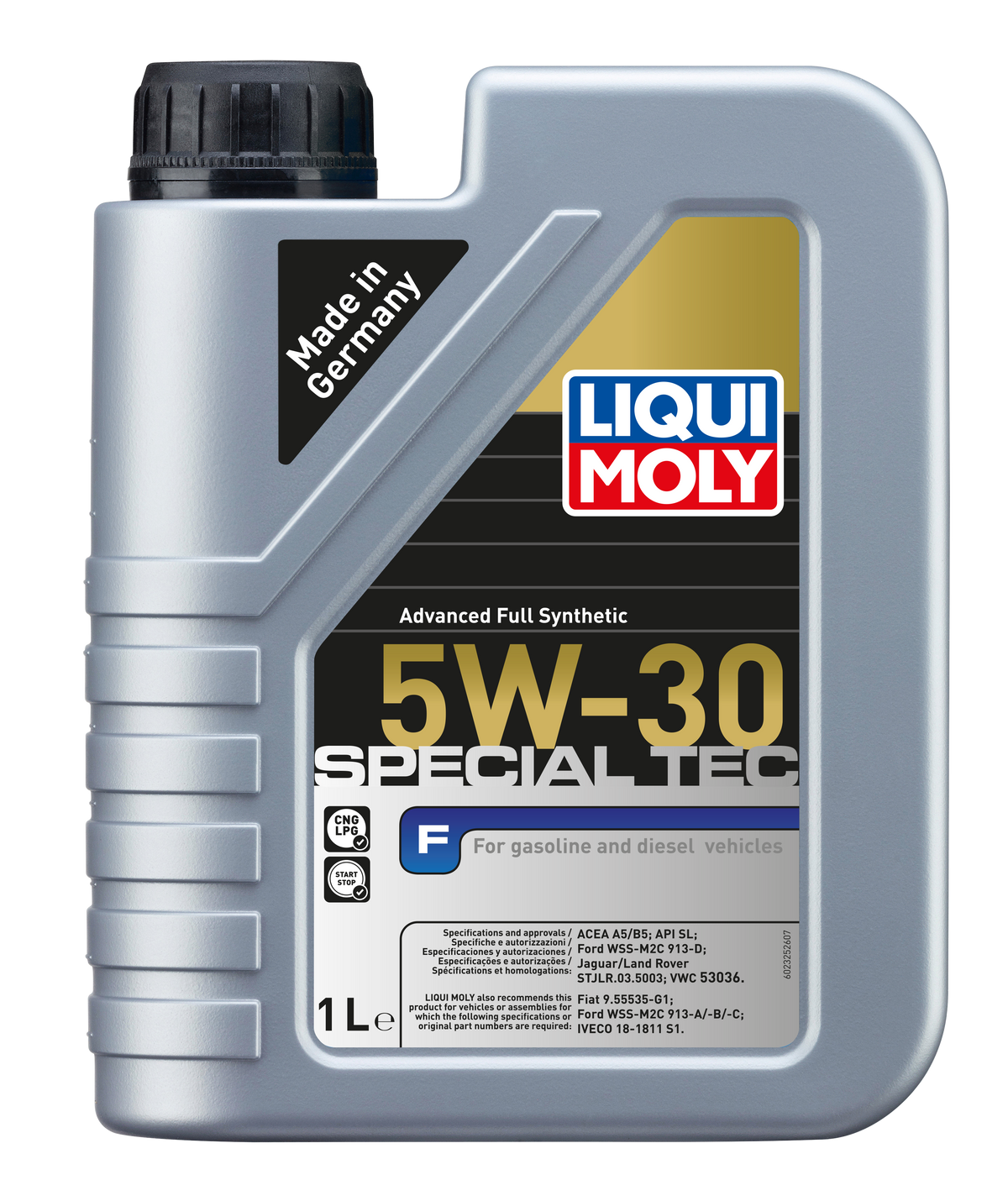 Liqui Moly Special Tec F 5W-30 engine oil bottle with label, used for vehicle engine lubrication and maintenance.