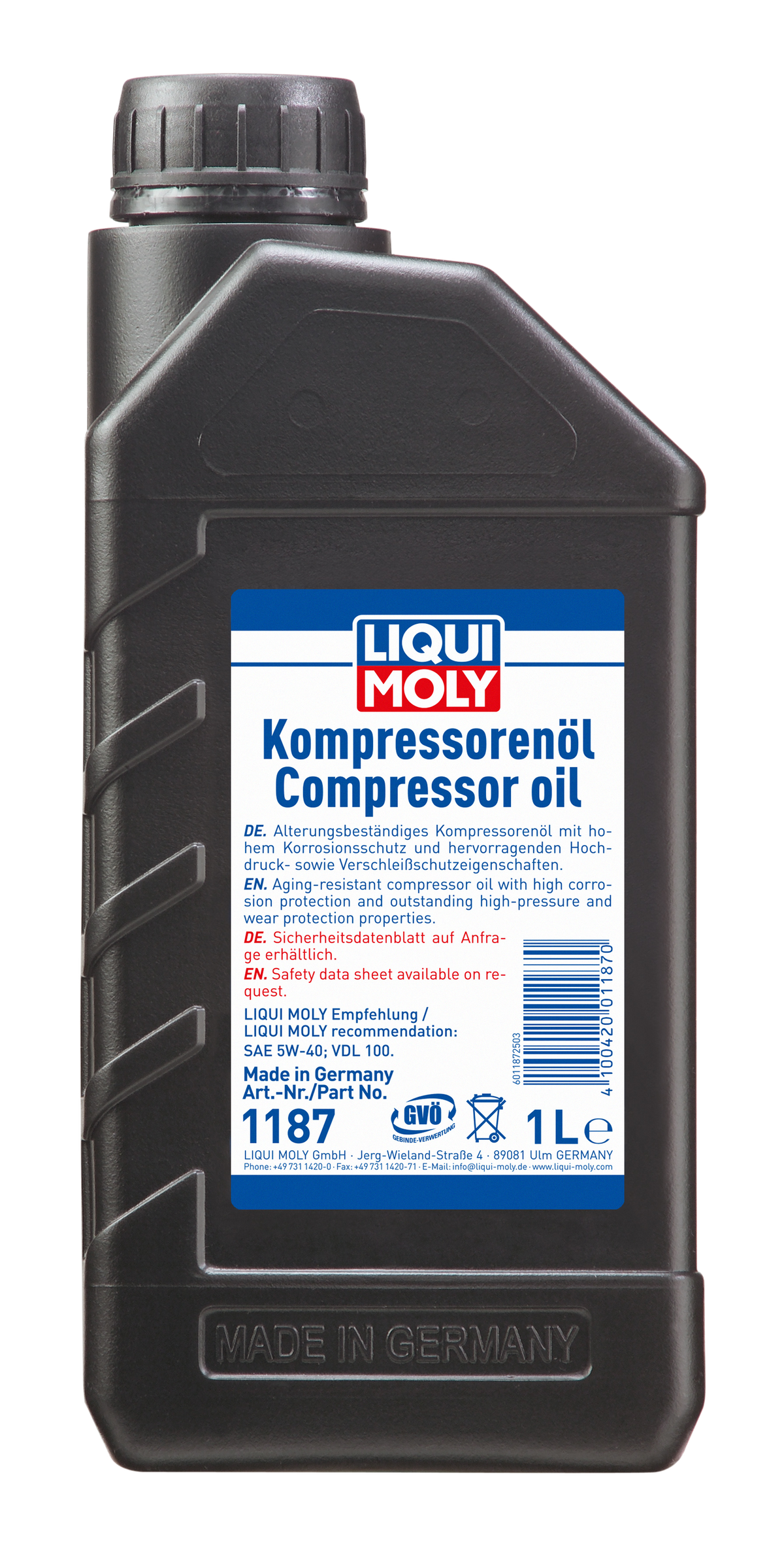 Liqui Moly Compressor Oil 1L for commercial and agricultural use, showing a 1-liter bottle with Liqui Moly branding.
