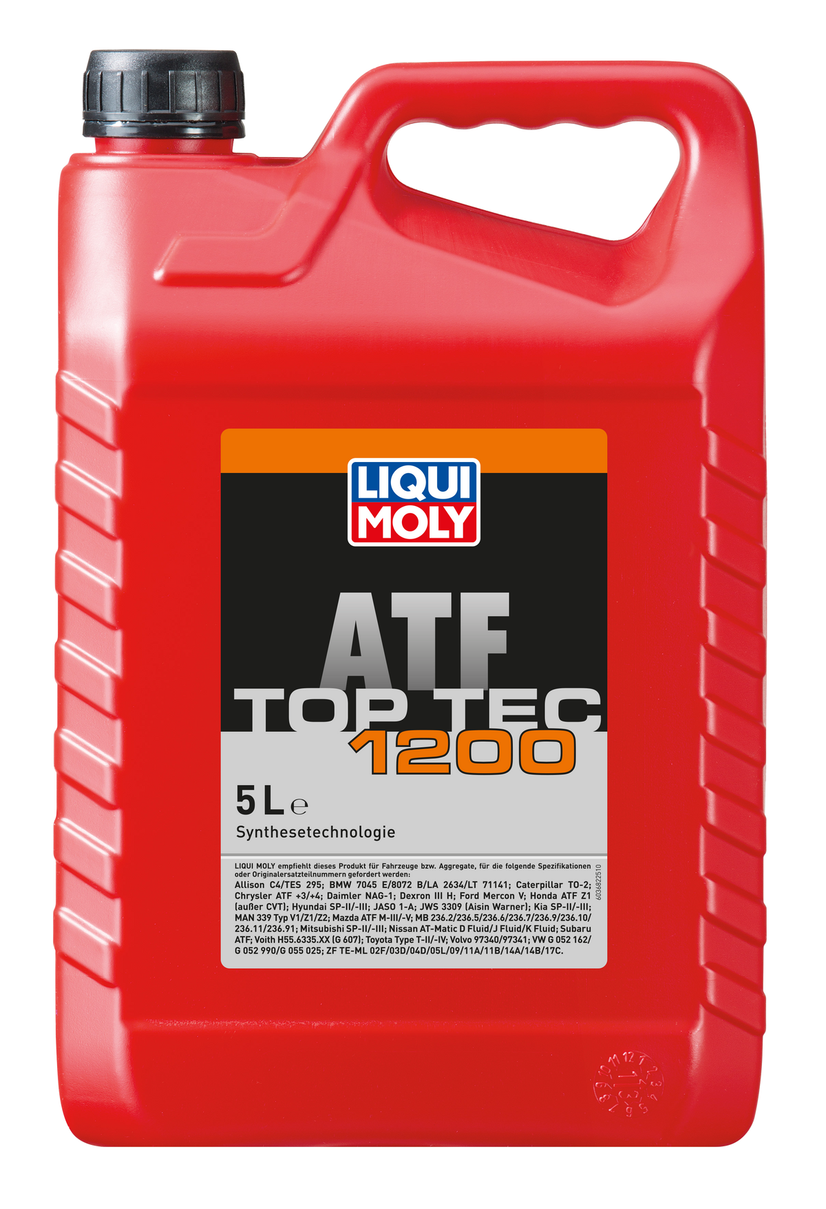 Liqui Moly Top Tec ATF 1200 gearbox fluid bottle, automatic transmission fluid with blue liquid inside.