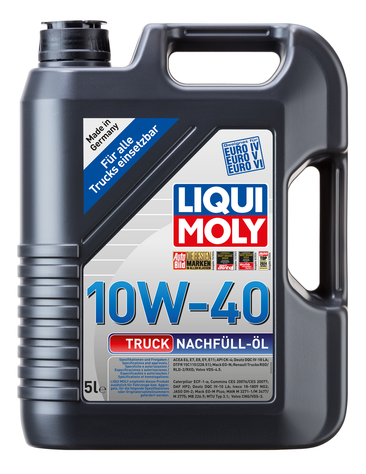 Liqui Moly Truck Top-Up Oil 10W-40 5L container for commercial and agricultural use with a white label and black cap