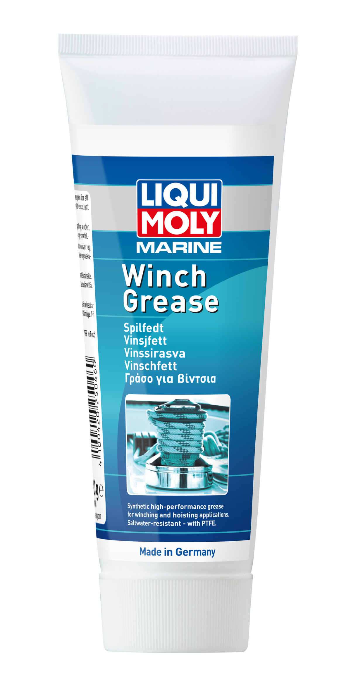 Liqui Moly Marine Winch Grease 100g container with label, designed for marine winch lubrication and corrosion protection