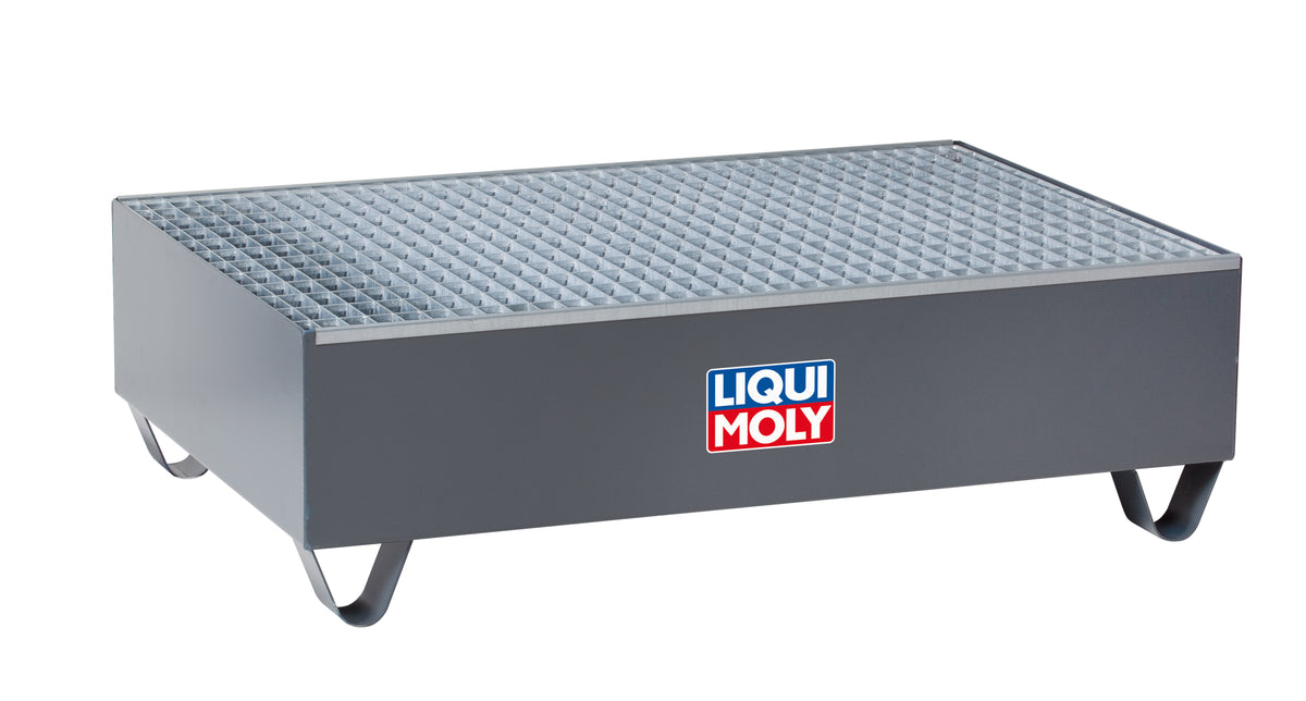 Liqui Moly workshop oil drip pan in black, durable plastic, designed for collecting used oil during vehicle maintenance.