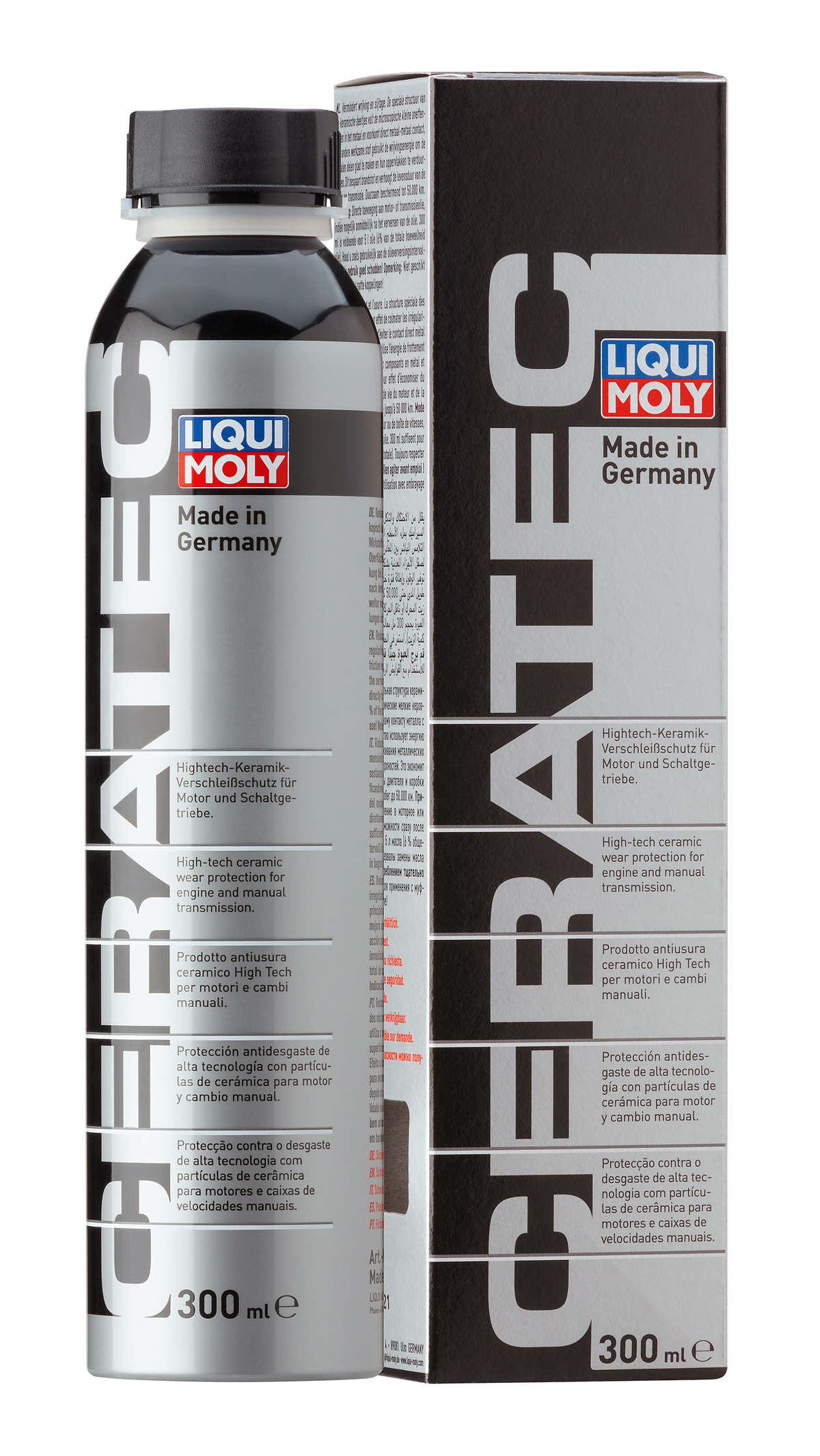 Liqui Moly Cera Tec 300ml additive bottle for engine protection and treatment, with a blue cap and clear label showing product details.