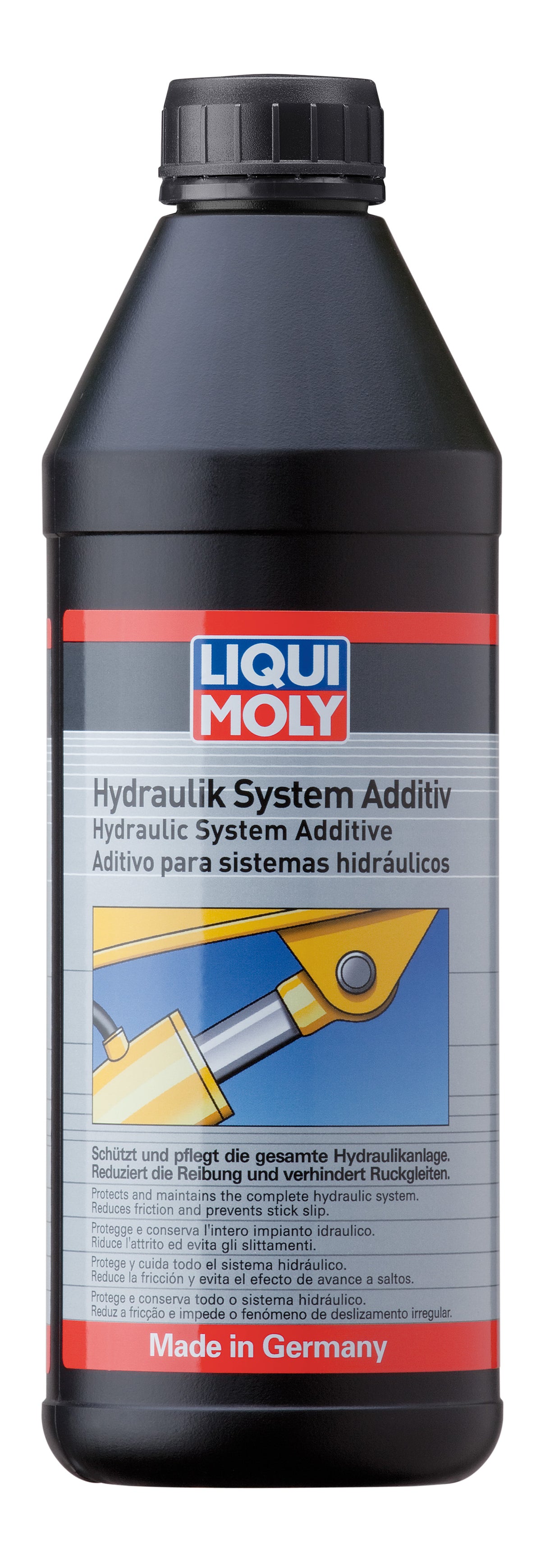 Liqui Moly Hydraulic System Additive 1L bottle, blue liquid treatment for hydraulic fluids, with product label visible.