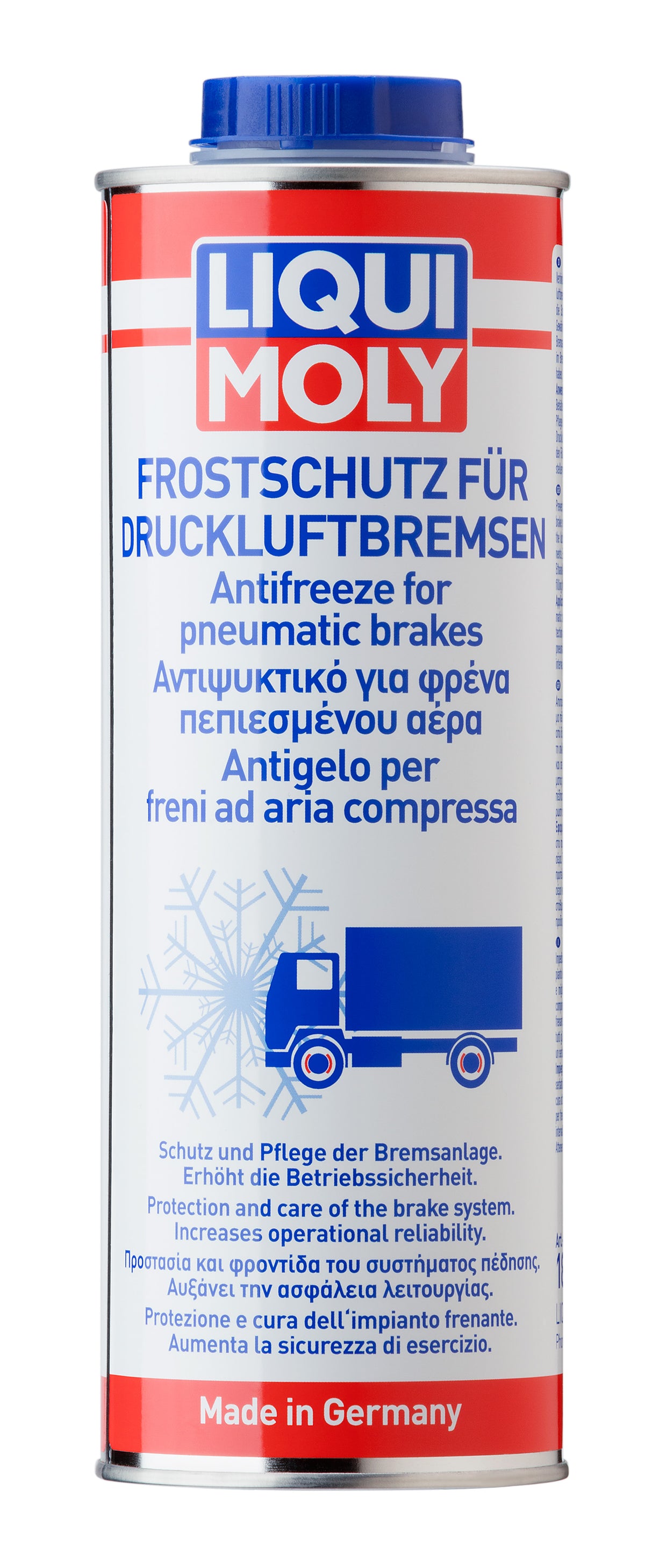 Liqui Moly antifreeze coolant for pneumatic brakes in 1L bottle, showing the label and container.