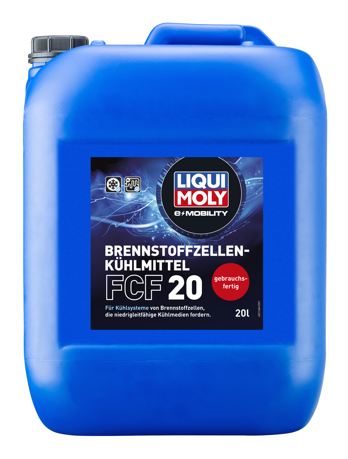Liqui Moly Fuel Cell Coolant FCF20 container, 20-liter coolant bottle for automotive cooling systems.