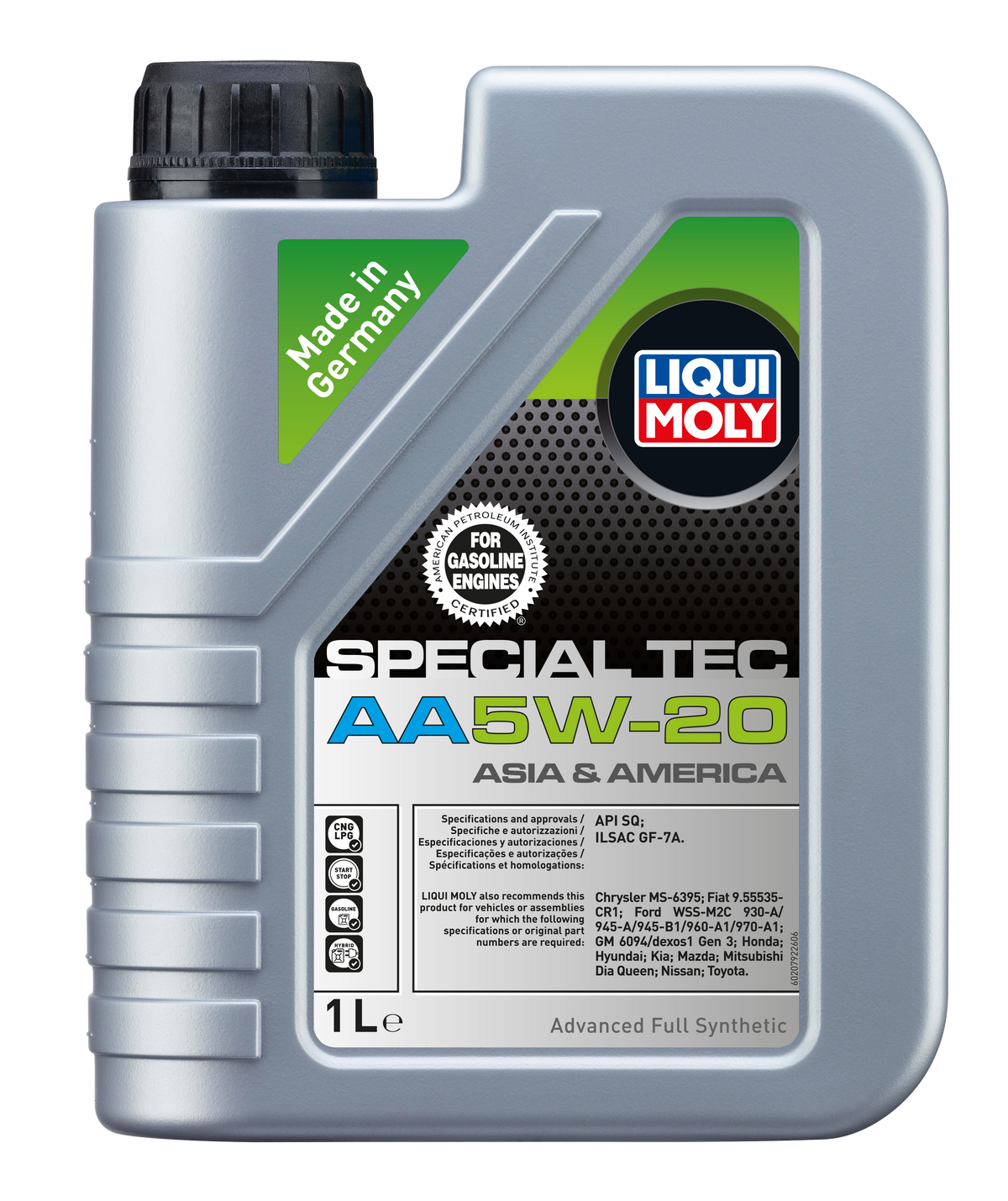 Liqui Moly Special Tec AA 5W-20 engine oil container with label, designed for automotive engine lubrication.