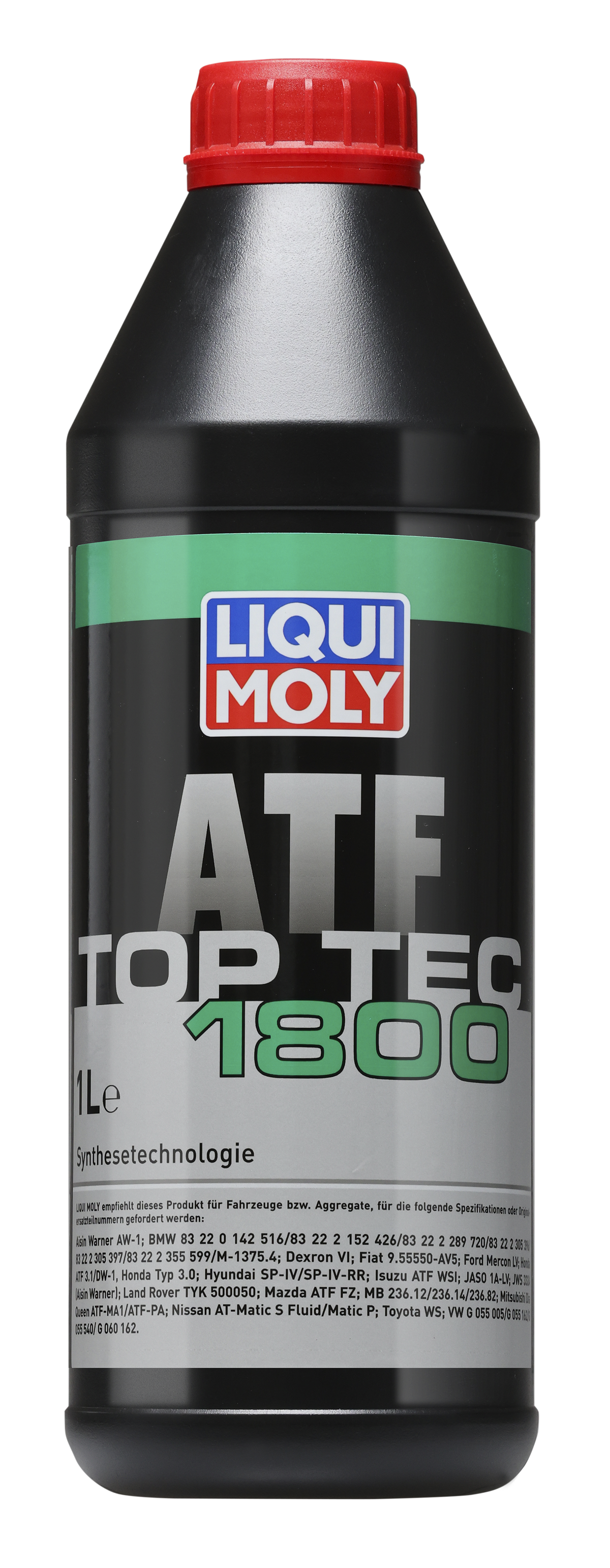 Liqui Moly Top Tec ATF 1800 gearbox fluid bottle with label, used for automatic transmissions in vehicles.