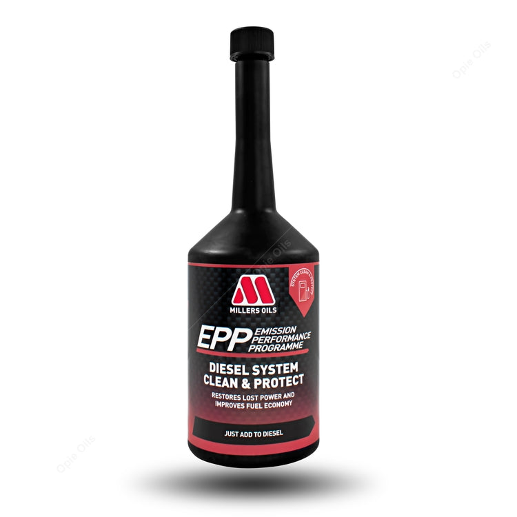 Millers Oils EPP Diesel System Clean & Protect additive in a 400ml bottle for improving diesel engine performance.