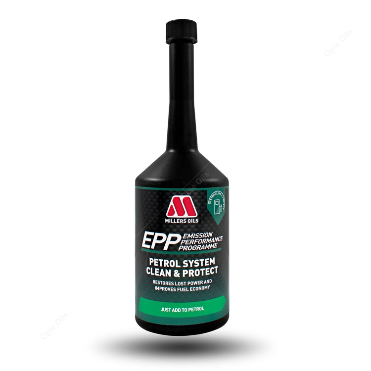 Millers Oils EPP Petrol System Clean & Protect additive in 400ml bottle for engine fuel system maintenance.