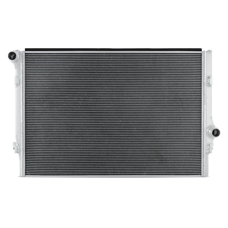MISHIMOTO performance aluminum radiator for Volkswagen MK7 Golf TSI/GTI 2015+ showing sleek radiator core and mounting features