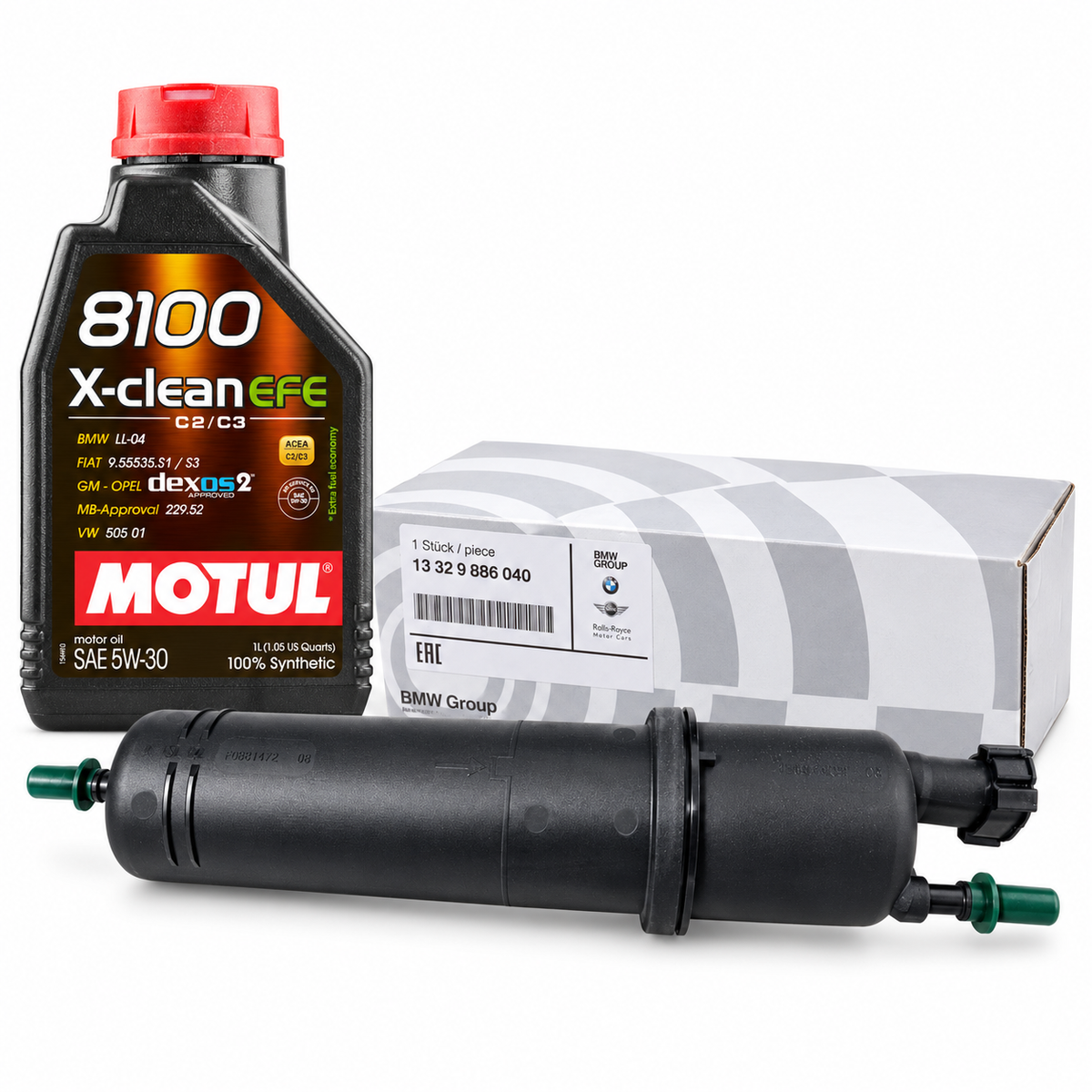 BMW diesel major kit selected components: LL-04 Motul oil and BMW heated fuel filter; full quantities in description