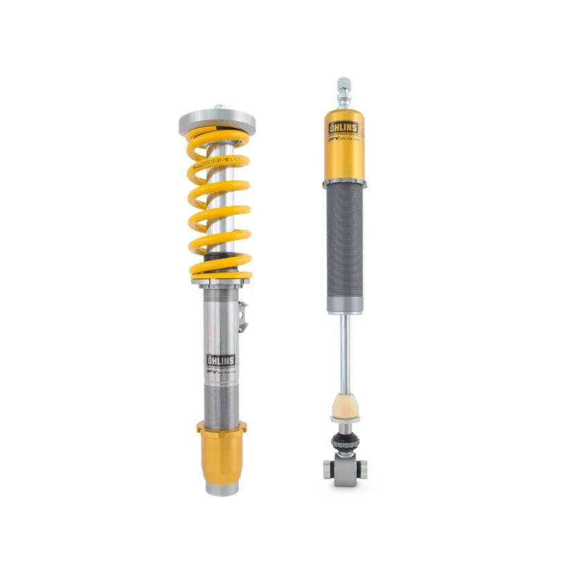 Ohlins Road & Track Coilovers DFV 1-way for BMW M3 F80, M4 F82, M4 CS, and M4 Comp, TÜV approved, shown installed.