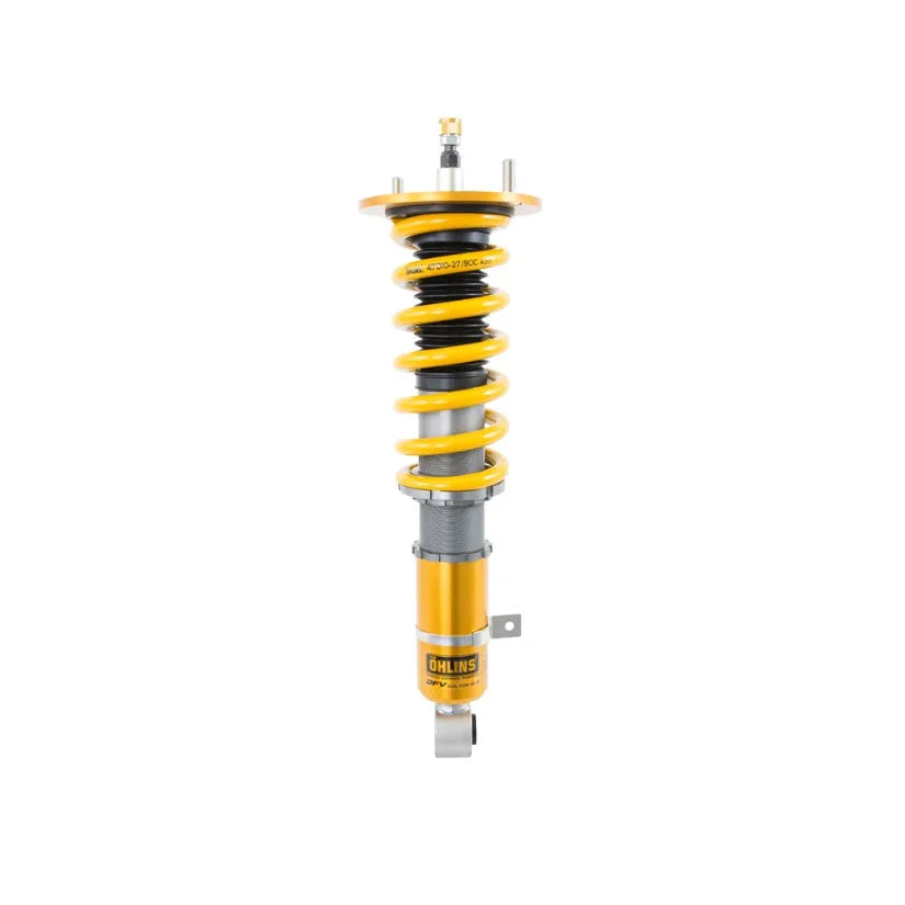 Ohlins Road & Track Coilovers DFV 1-way for Nissan Skyline GT-R R33 R34, TUV approved, showing coilover suspension components.