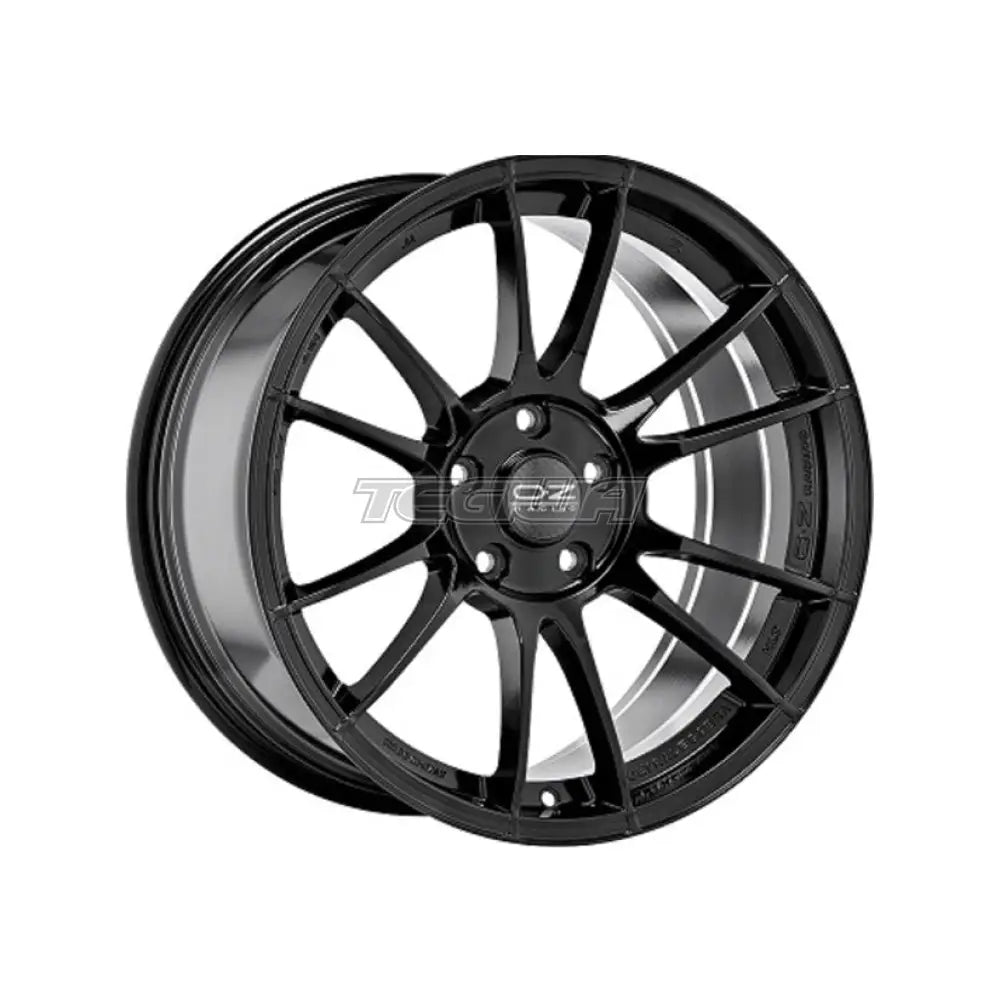 OZ Racing Ultraleggera HLT CL alloy wheel in gloss black with a sporty multi-spoke design for car wheels.