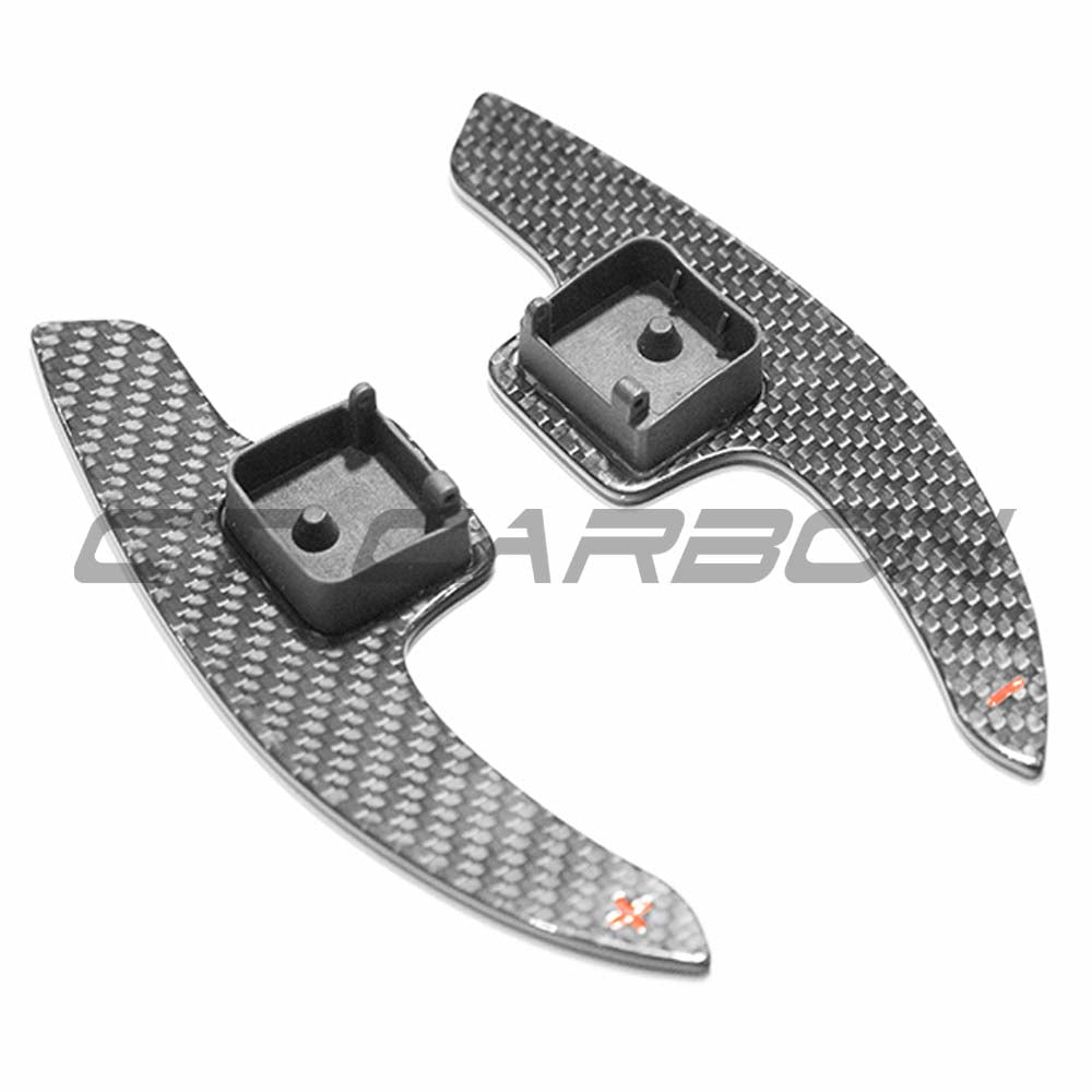 Carbon fiber shift paddles for Audi A3, S3, RS3, and RS6 C8 from CT Carbon, designed as high-performance car accessories.