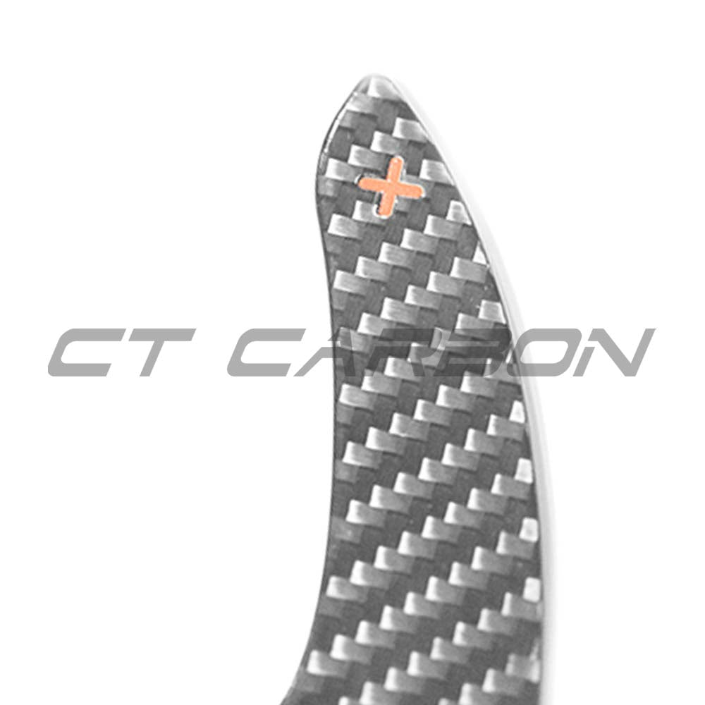 CT Carbon carbon fibre shifter paddles for Audi A3, S3, RS3 8Y, and RS6 C8, showing sleek, lightweight racing-style design.