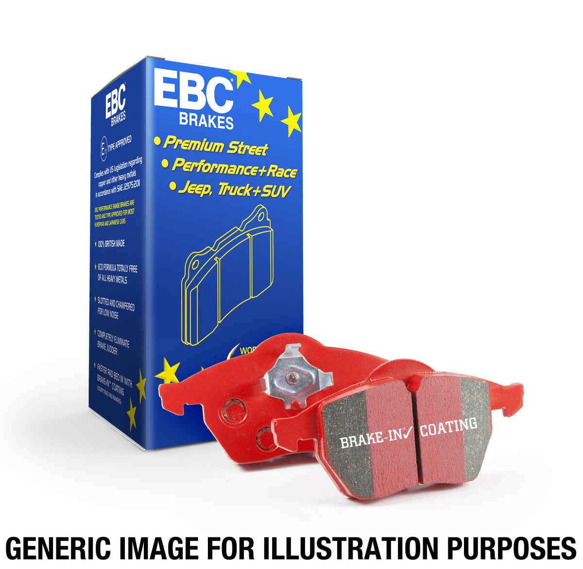 EBC Front Redstuff brake pads and Ultimax disc kit with box for Audi, Cupra, Seat, Skoda, VW vehicles.