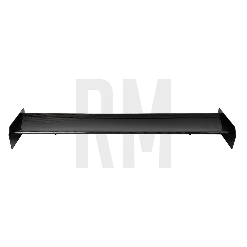 Ridgeline Motorsport Ring Spec V2 wing spoiler made of dry carbon with autoclaved pre-preg construction, shown from a side angle.