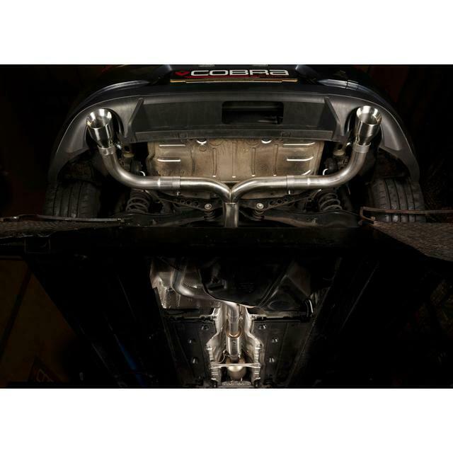 Cobra Sport VW Golf GTI Mk7.5 2.0 TSI Venom Box Delete Race Cat Back Exhaust installed on a car.
