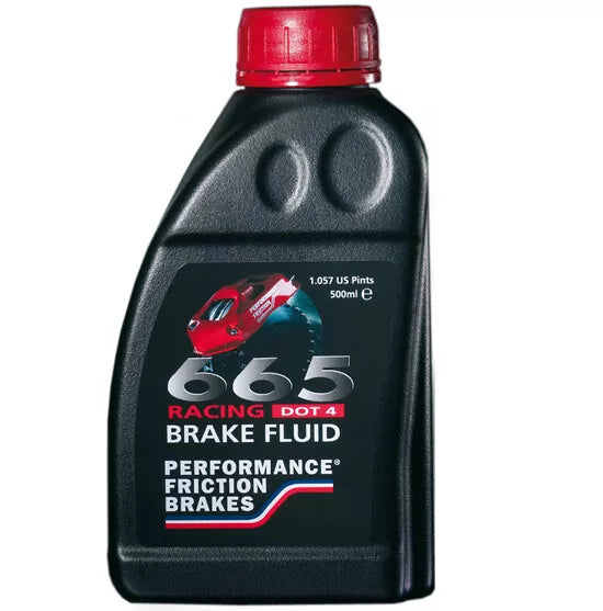 PFC Brakes RH665 brake fluid bottle, 500ml container with white screw cap and clear label, for vehicle brake system maintenance.