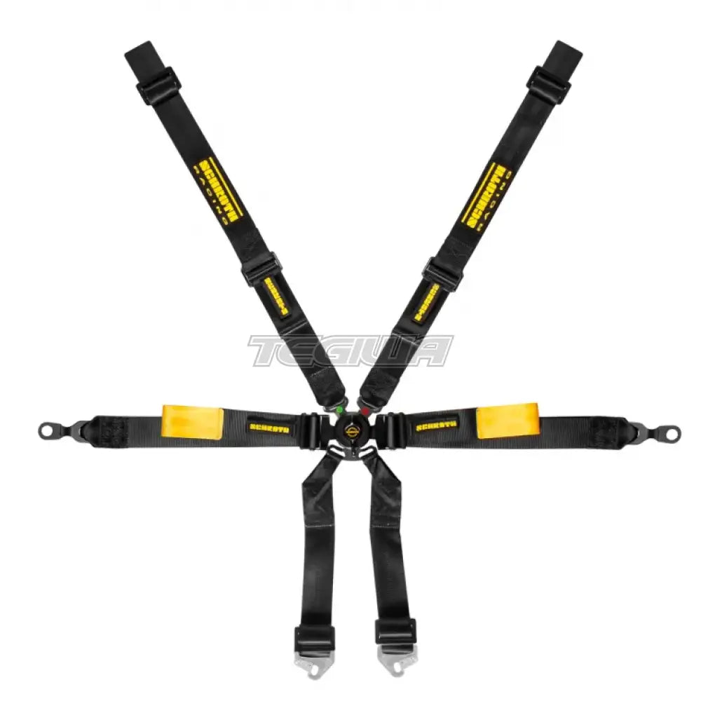 Schroth 6-point 2x2 OEM Porsche 996/997 Enduro harness with shoulder straps and buckles, designed for racing safety.