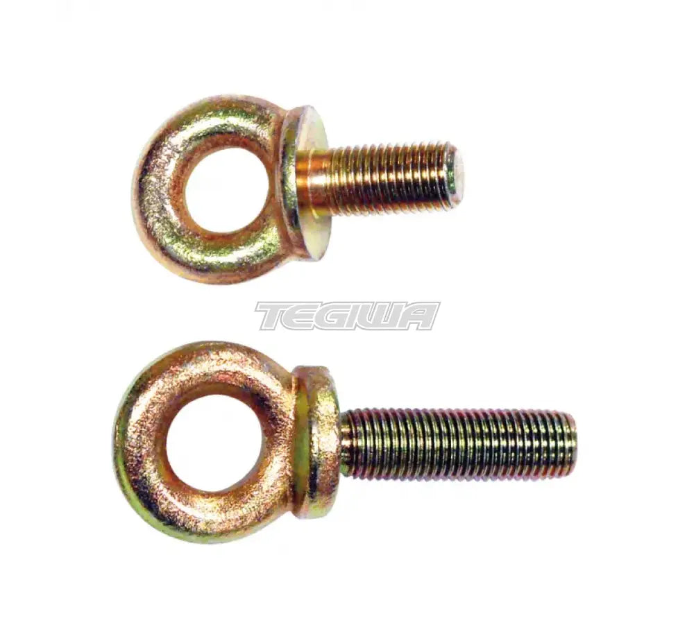 Schroth Eyebolts for harness accessories with 7/16-inch thread and 22mm length, used in racing harness installations.