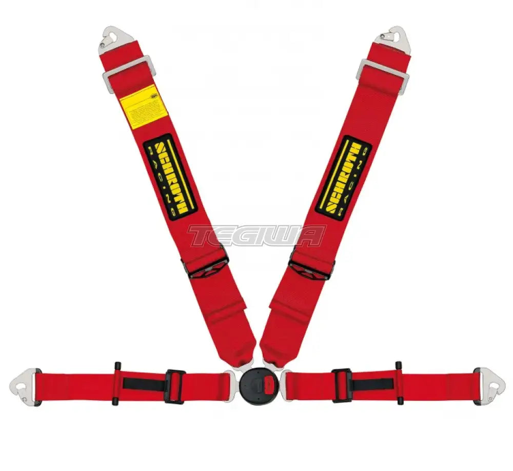 Schroth Profi II-FE ASM lightweight 4-point professional harness in black, showing its design and buckle details.