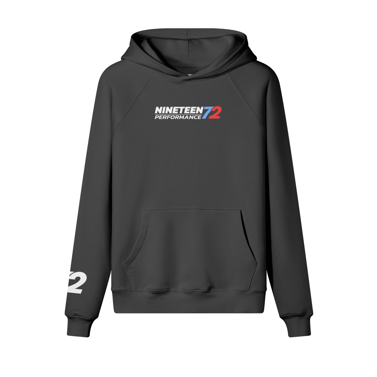 Nineteen72 Performance Trackday Plush Hoodie featuring a soft fabric and stylish design, displayed on a hanger.