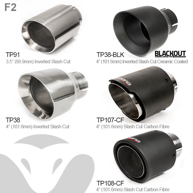 Cobra Sport BMW M135i F20/F21 cat back performance exhaust with dual tailpipes and polished finish.