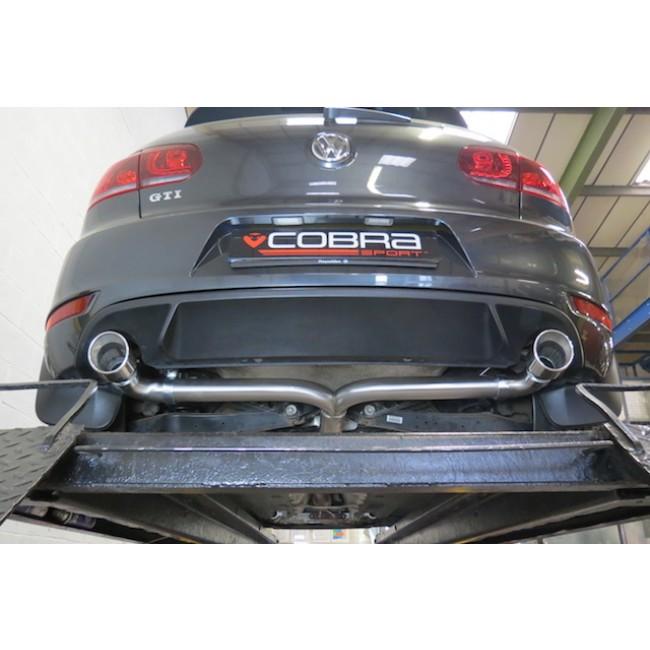 Cobra Sport VW Golf GTI Mk6 2.0 TSI Venom Box Delete Race Cat Back Exhaust, showing the polished exhaust system and tips.