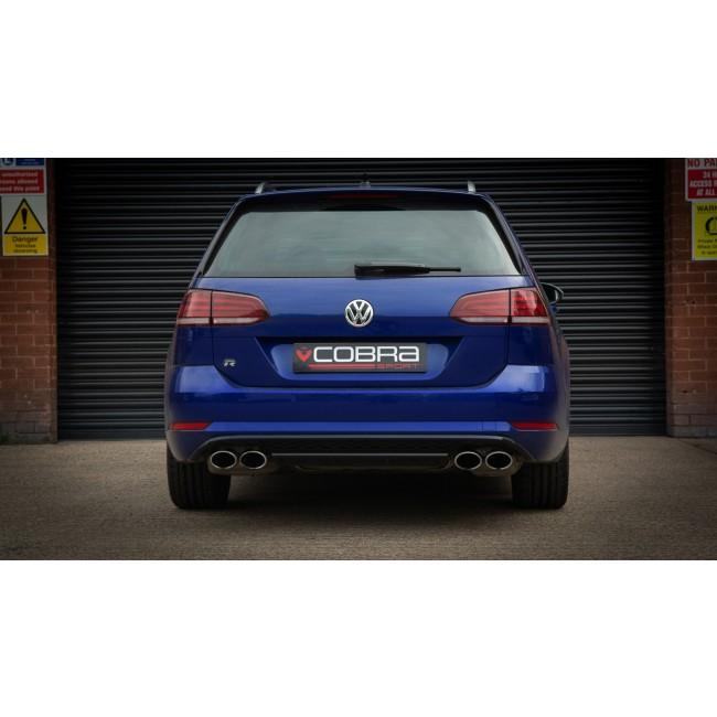 Cobra Sport VW Golf R Mk7 Estate 2.0 TSI resonator delete performance exhaust centre section, showcasing polished metal pipes.