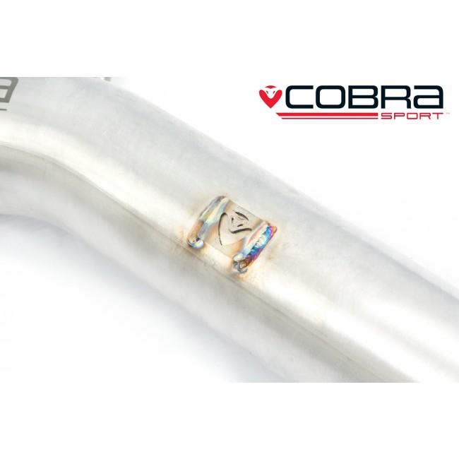 Cobra Sport VW Golf R Mk7 estate 2.0 TSI resonator delete centre section exhaust, showing polished metal pipe and welds.