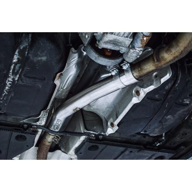 Cobra Sport VW Golf R Mk7.5 Estate 2.0 TSI resonator delete performance exhaust centre section, showcasing polished metal piping.