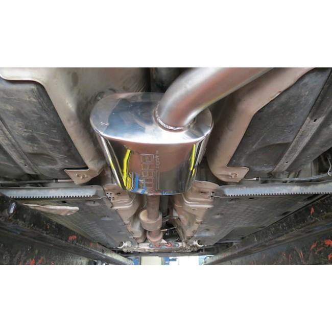 Cobra Sport VW Golf R Mk6 2.0 TSI cat back performance exhaust system installed on a black car, showing the exhaust tips.