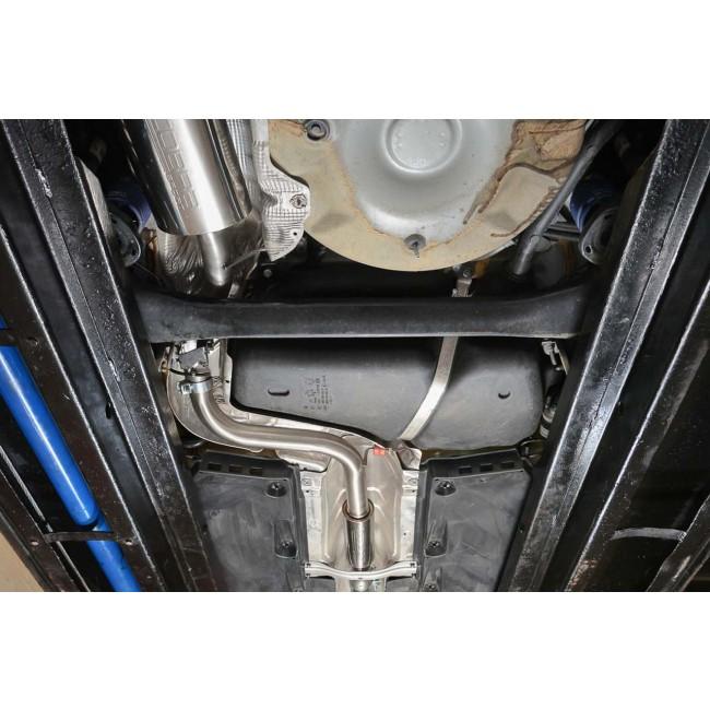 Cobra Sport VW Polo GTI 1.8 TSI cat back performance exhaust system showcasing polished stainless steel pipes and muffler.