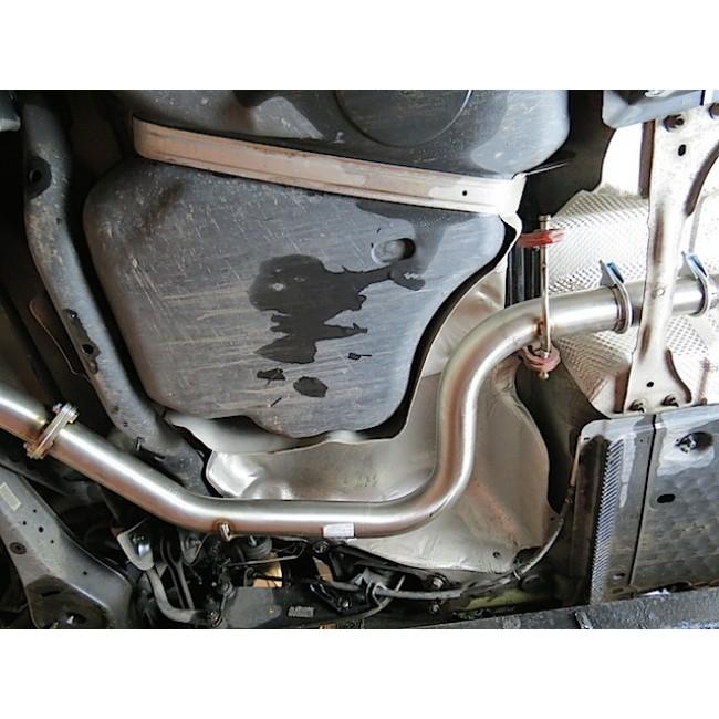 Cobra Sport VW Golf MK5 1.9 TDI cat back performance exhaust system installed on a vehicle, showcasing the polished exhaust pipes.