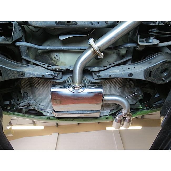 Cobra Sport VW Golf MK5 1.9 TDI cat back performance exhaust system with polished tips, showcasing the exhaust pipes and muffler.