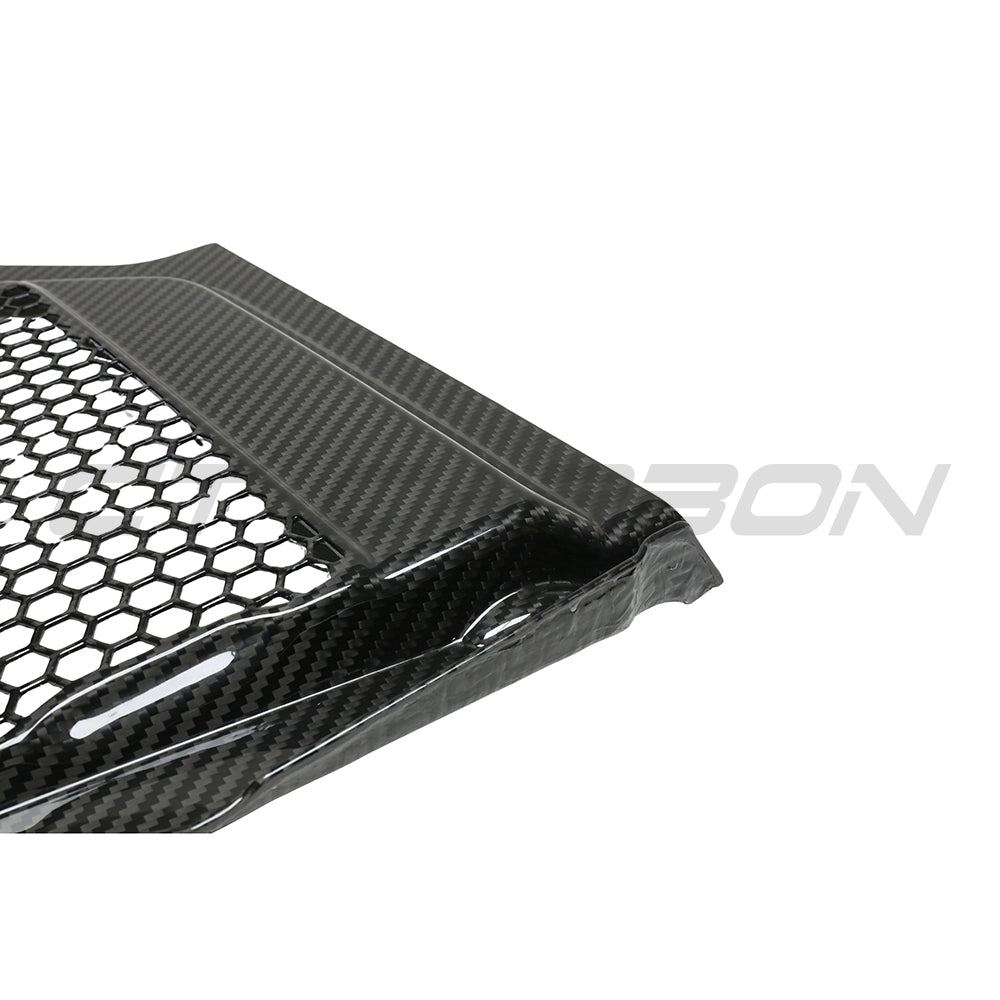 BMW M2 M3 M4 G87 G80 G81 G82 G83 carbon fibre engine bay upper trim accessory by CT Carbon, shown in close-up view