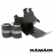 Ramair Triumph Bonneville and Thruxton air box removal induction kit installed on motorcycle with exposed air filters and custom fittings