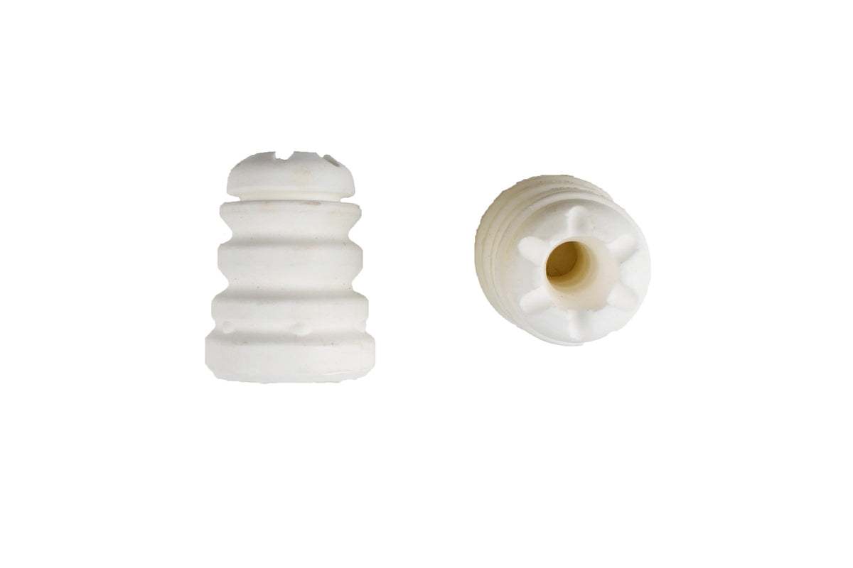 Bilstein B1 rear bump stops and dust covers for BMW 5 Series F10, showing close-up of black rubber components and protective covers.