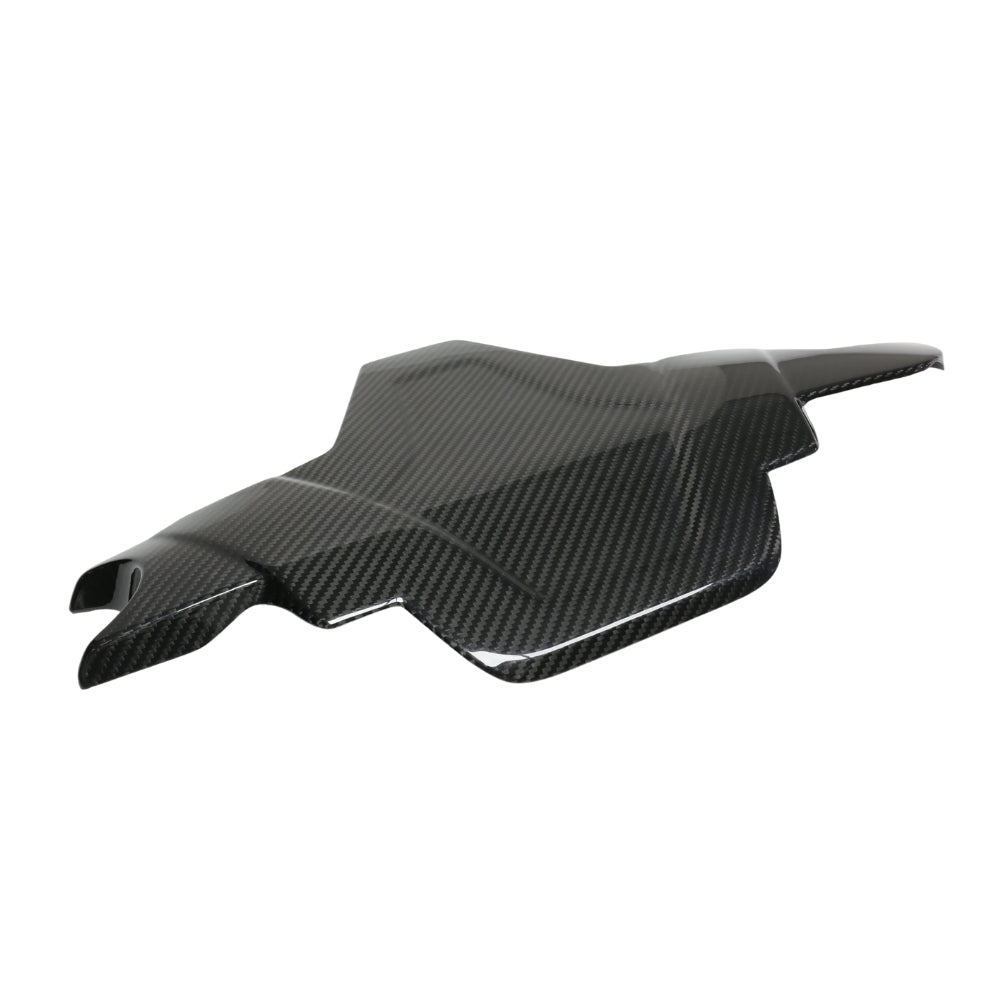 BMW F90 M5 and M8 carbon fibre lower engine bay cover by CT Carbon, showcasing sleek, lightweight engine bay accessory.