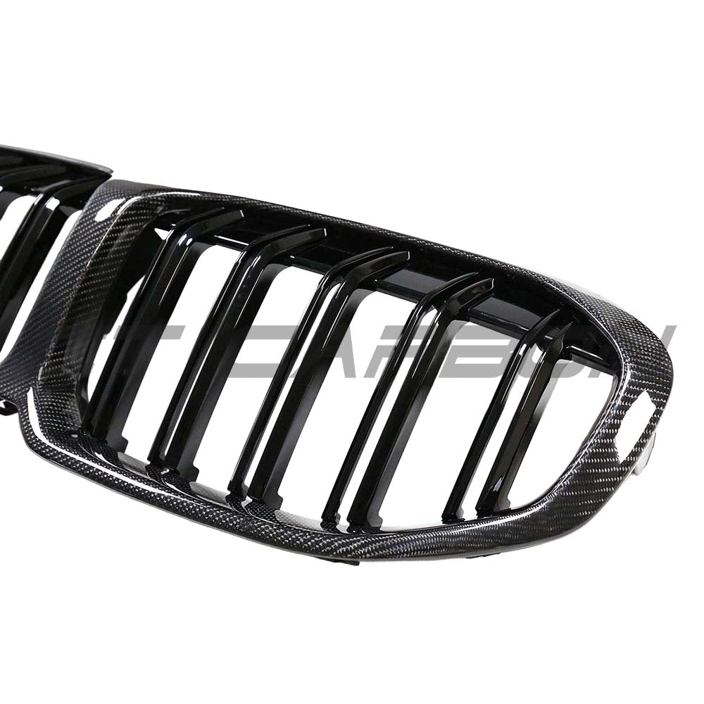 BMW F40 1 Series 2019-2024 CT Carbon carbon fiber front grille showing sleek, lightweight design with glossy black finish.