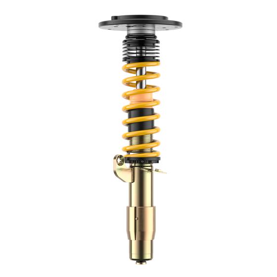 ST Suspension ST XTA PLUS coilovers for BMW F80 M3, F82 M4, F83 M4 with adjustable damping and top mounts, image showing assembled coilovers
