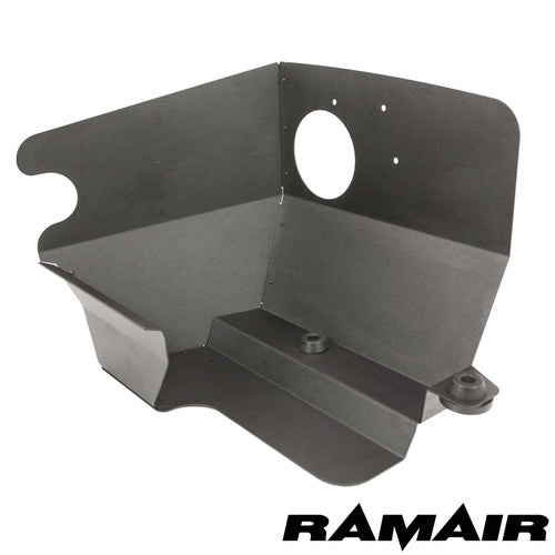 Ramair heat shield intake kit with turbo elbow and black intake hose for VW MK7 Golf GTI, Audi S3, Seat Leon Cupra, and Skoda Octavia RS.