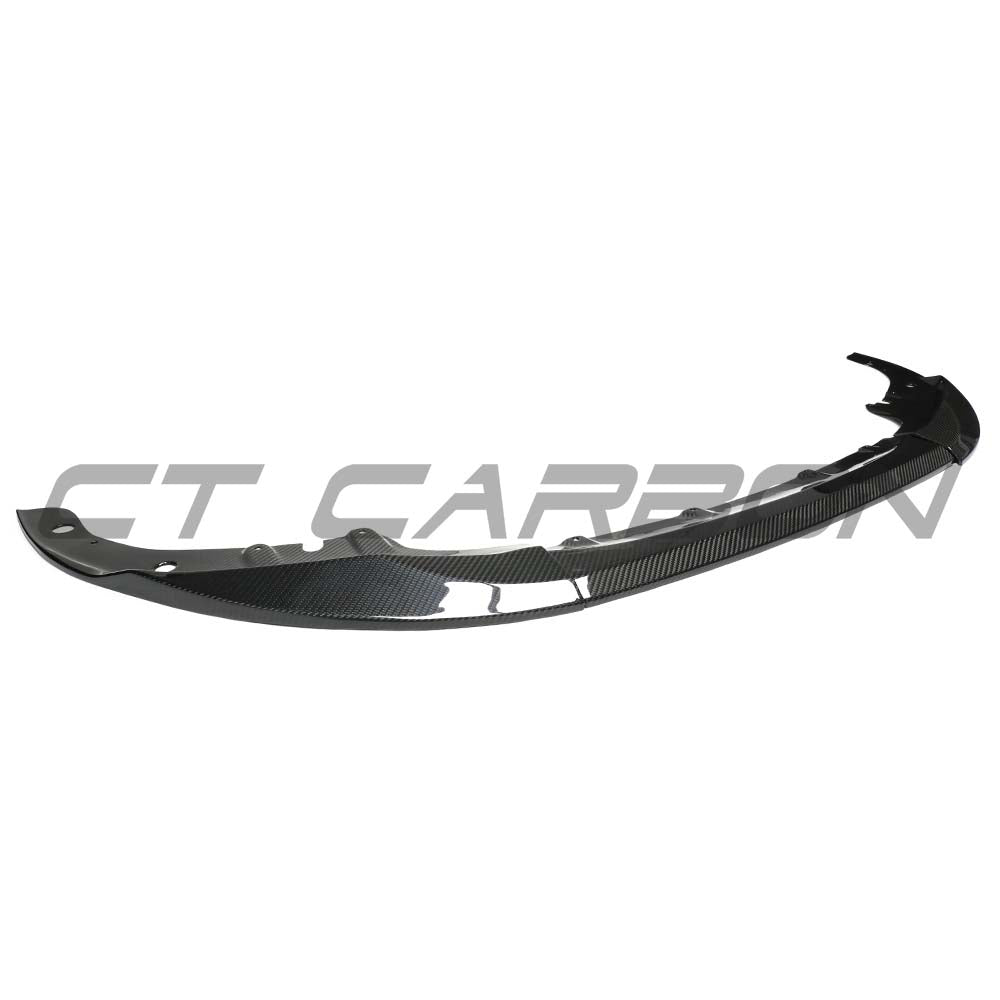 BMW G20 3 Series Pre-LCI 2019-2022 CT Carbon dry carbon fiber splitter front view, showcasing sleek aerodynamic design