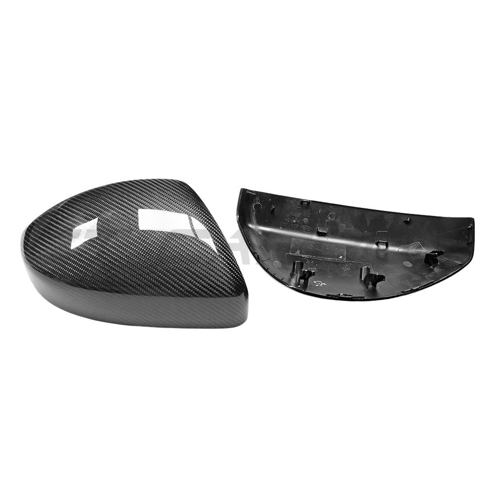 Carbon fibre side mirror covers for Land Rover Evoque L538 2014-2021 by CT Carbon, showcasing sleek, lightweight automotive accessories.