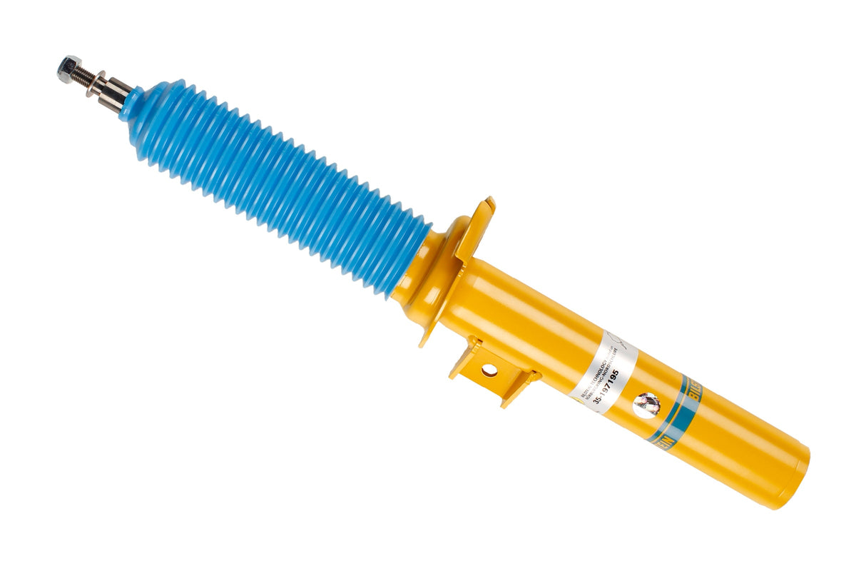 Bilstein B6 shock absorber for BMW X3 F25, showing the durable coil spring and shock body in a close-up view.