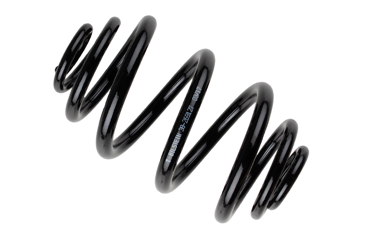 Bilstein B3 rear coil spring for BMW 3 Series E46, showing the black metal coil spring on a white background.